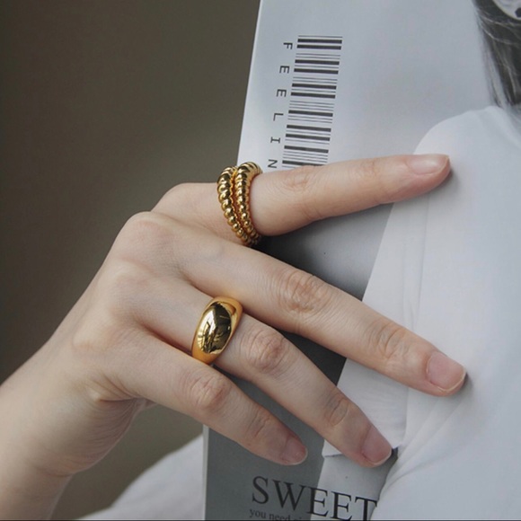 18K Gold Plated Wide Bold Dome Ring Band Ring - Picture 10 of 11